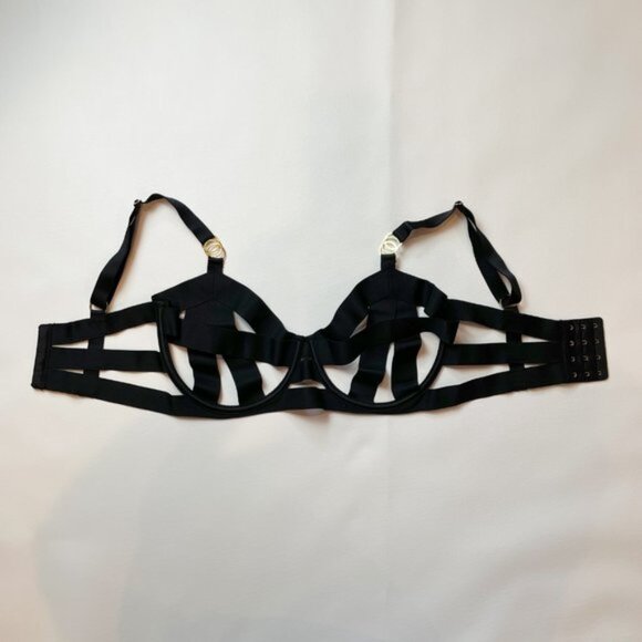 NWOT Victoria's Secret Bra 34DDD Unlined Balconet Strappy Banded Black B1435 - Picture 2 of 8